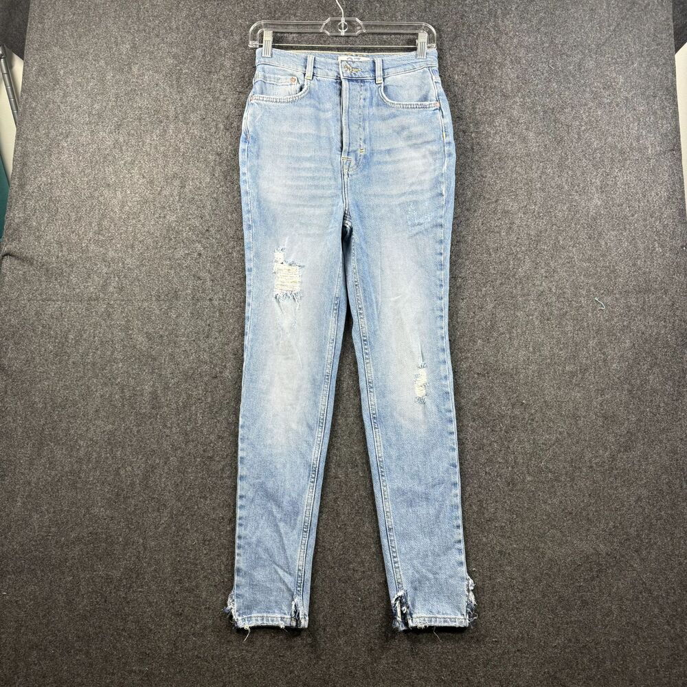 Free People Phoenix Jeans Women's 27 Blue Skinny Distressed Light Wash READ
